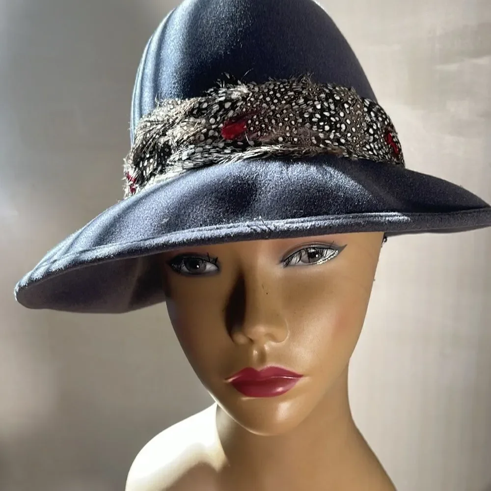 Elegant Mr. John Classic Gray Feathered Women's Hat. 22” circumference.